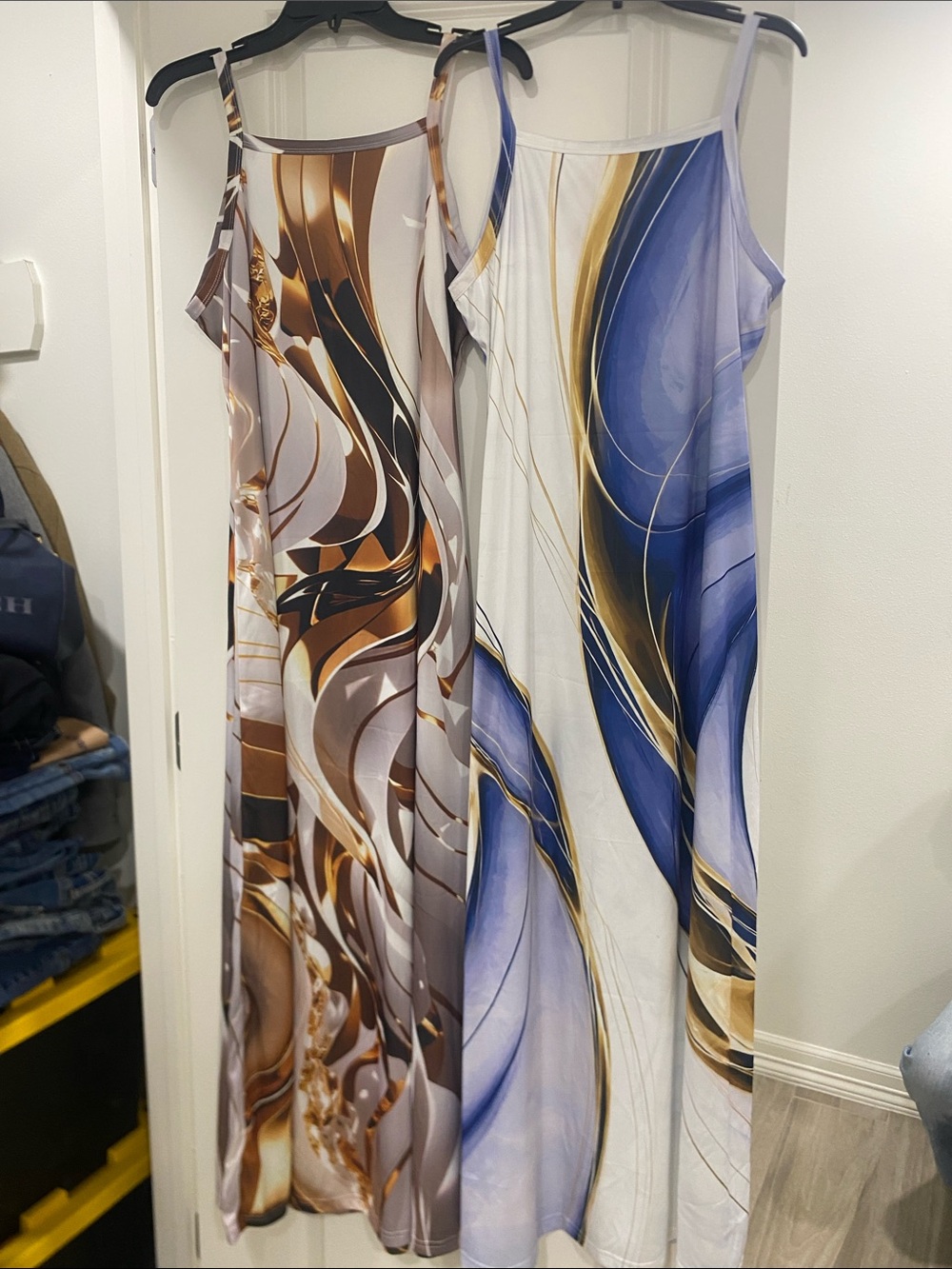 Abstract Swirl Maxi Dress Duo in Blue and Brown